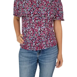Blusa Lactancia Campesina 3 en 1. Marino flores