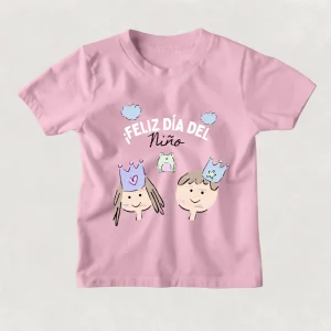 Playera Kids manga corta . Feliz día del niño nubes rosa