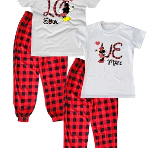 Dúo Pijama pareja manga corta. Love Mouse cuadros