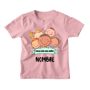 Playera Kids . Feliz día del niño caritas (Nombre personalizado)