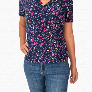 Blusa lactancia cruzada. Flores Navy