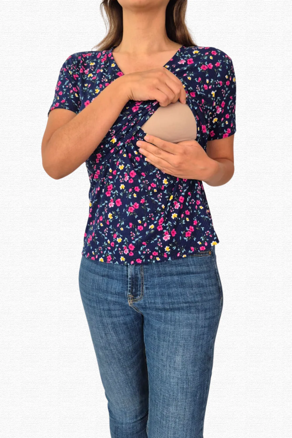 Blusa lactancia cruzada. Flores Navy - Imagen 2