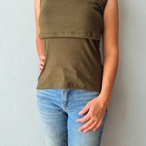 Blusa Lactancia sin manga Rib. Olive Green