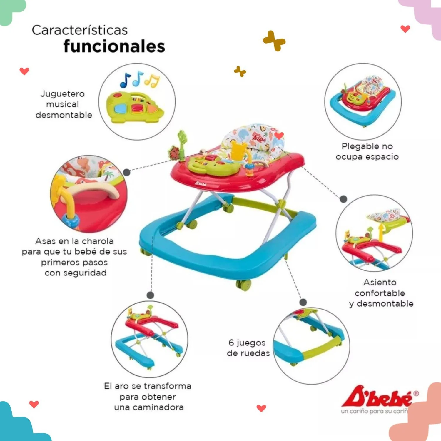 Andadera Jungle 2 en 1 Rojo De bebe 81 Rojo - Imagen 5