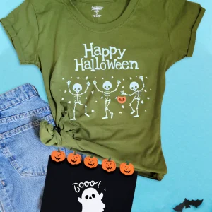 Blusa dama manga corta. Happy Halloween calacas