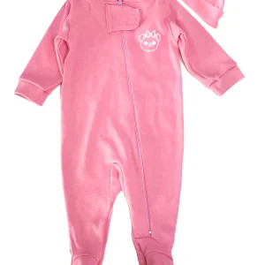 Set mameluco y gorro niña. Osita coral