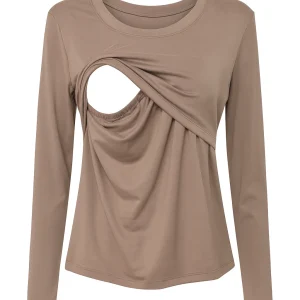 Blusa lactancia Manga Larga. Moca