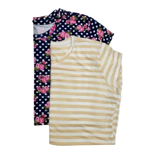 Pack 2 Blusa Maternidad Básica Manga corta. FLORES/BEIGE-RAYAS