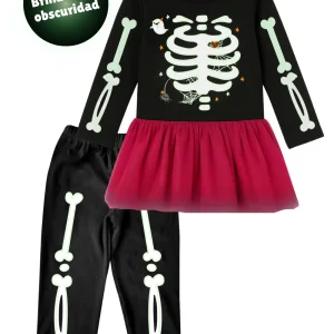 Conjunto kids 2-10 años . Esqueletito Glow niña