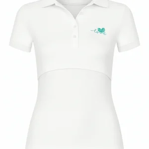 Blusa maternidad - lactancia Tipo Polo. Blanco corazón aqua