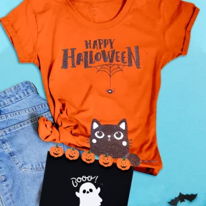 Blusa dama manga corta. Happy Halloween cat