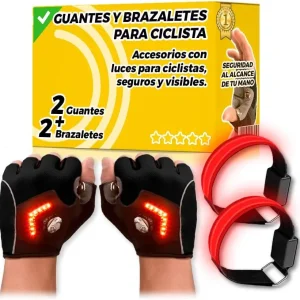 Kit Ciclismo con Guantes Brazaletes con Luz Recargables