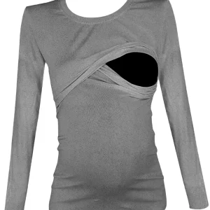 Blusa maternidad-lactancia Manga Larga. Gris jaspe