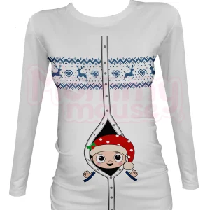 Blusa Maternidad Full P Manga Larga. Santa detalles azules