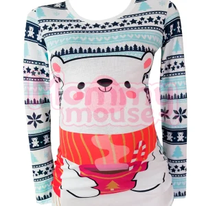 Blusa Maternidad Full P Manga Larga. Oso navideño