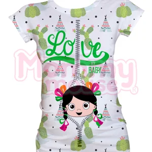 Blusa maternidad manga corta Full Print. Love baby adelita