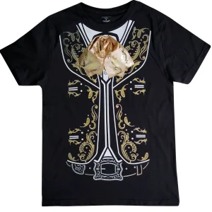 Playera caballero manga corta . Charro dorado moño real