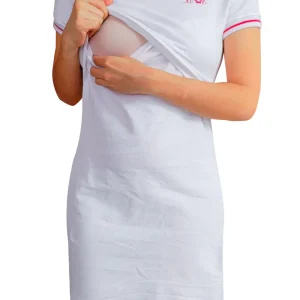 Vestido piqué cuello deportivo lactancia BLANCO. Piecitos love rojo